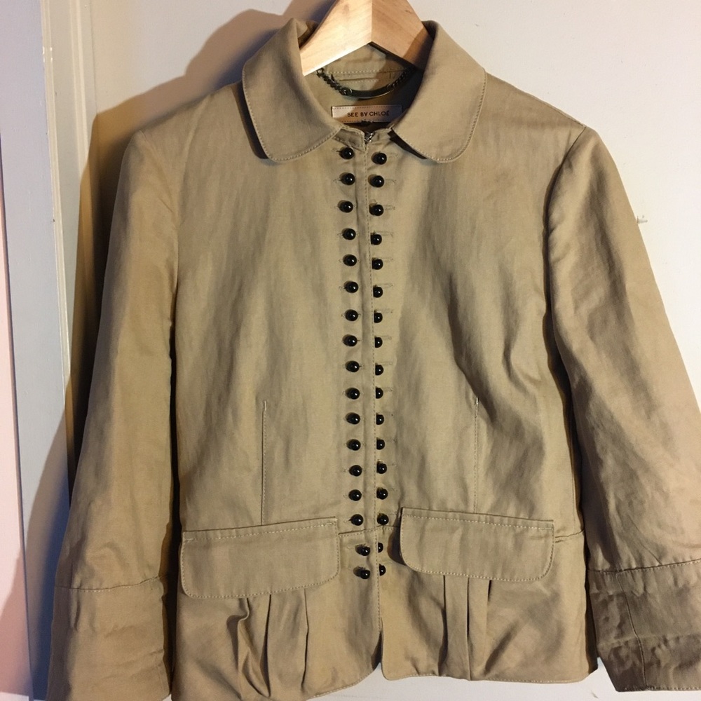 See By Chloe Khaki Victorian Military Top Jacket